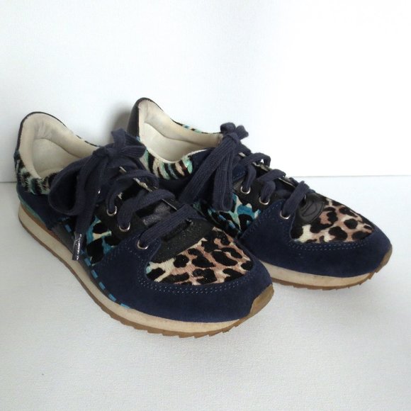 Aldo Mixed Pattern Fashion Navy Turquoise Blue Leopard Sneakers - Picture 2 of 4